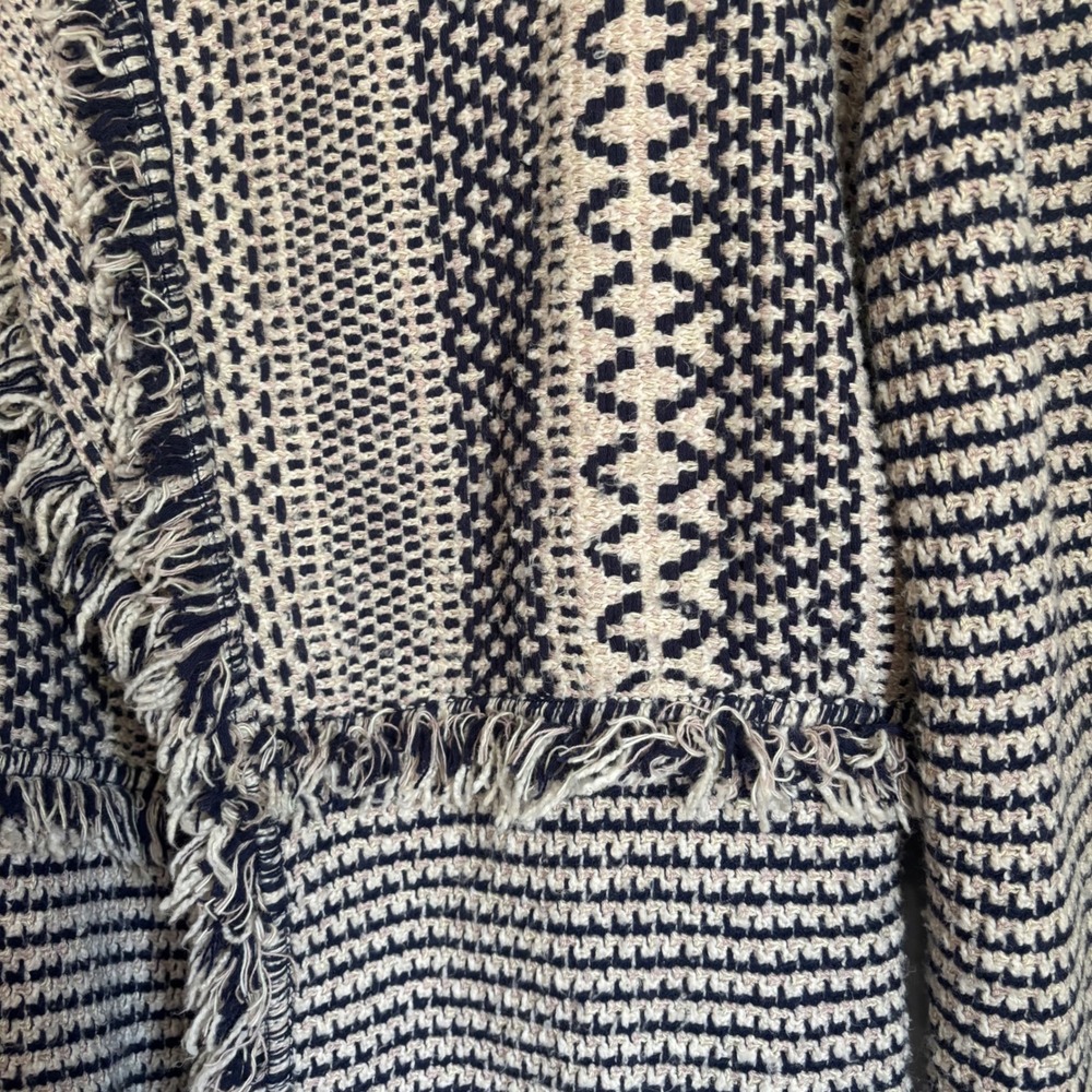 Chicos Geometric Fringe Open Front Cardigan Jacket Navy Cream Size 2 Large - Picture 5 of 5